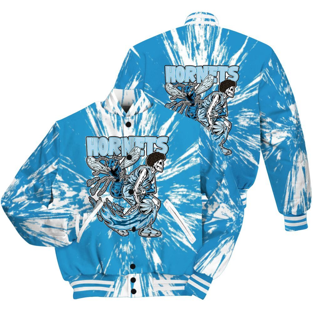 Varsity Jacket To Match Powder Blue 9s Shirt - Hornets Skeleton Luxury All Over Print