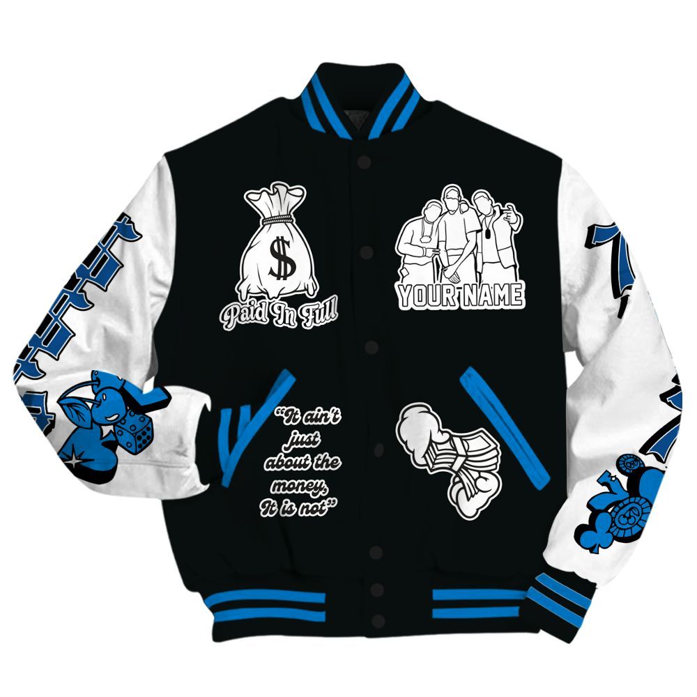 Varsity Jacket To Match High OG FragmentxULA White Black 1s - Paid In Full Baseball Varsity Jacket Custom Name All Over Print