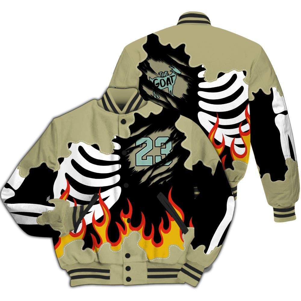 Varsity Jacket To Match Dunk Low Suede Olive Aura - Burning Skeleton 23 G.O.A.T All Over Print
