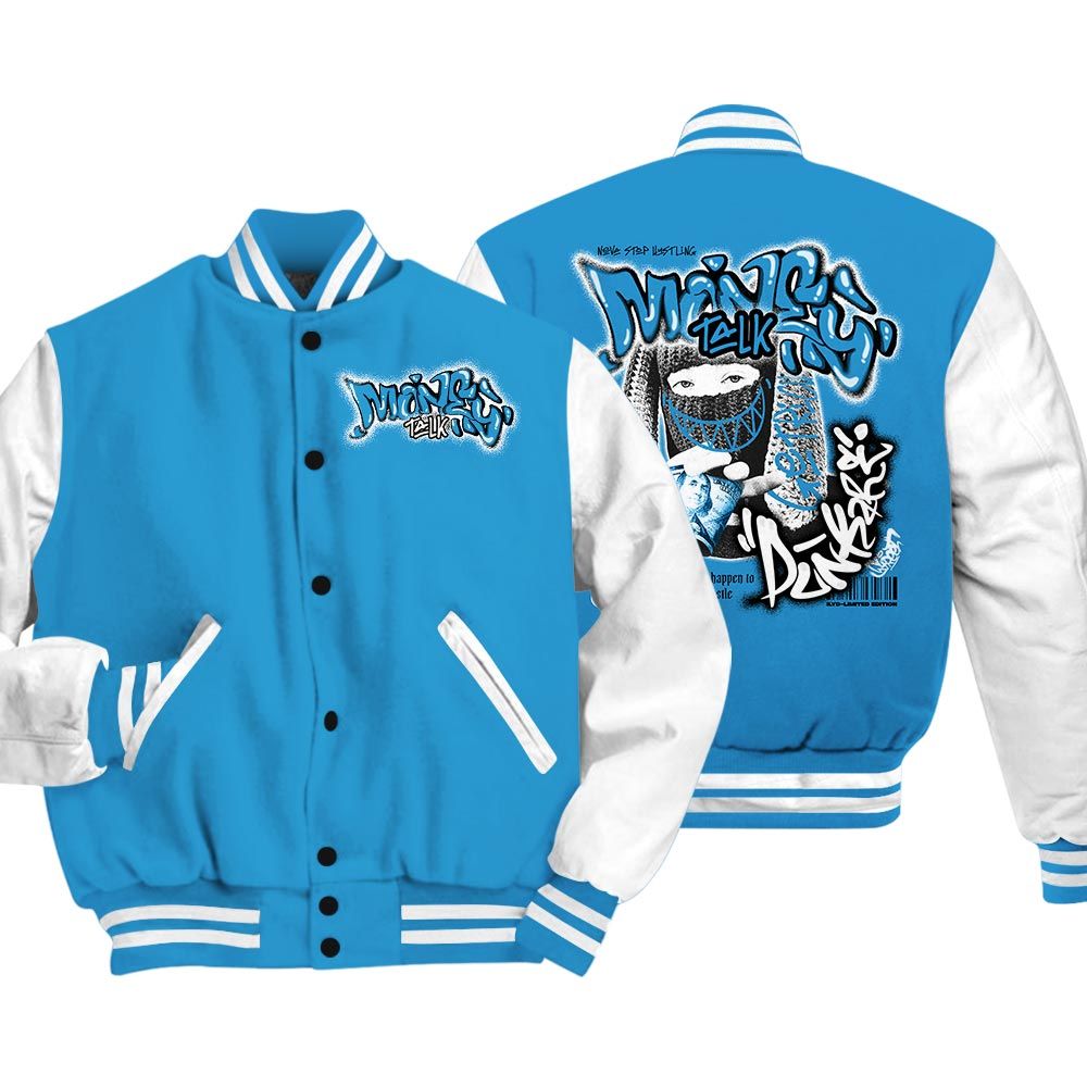Varsity Jacket To Match Varsity Money Talk Rap, Powder Blue 9s T-Shirt, To Match Sneaker Powder Blue 9s Baseball Varsity Jacket LTRP