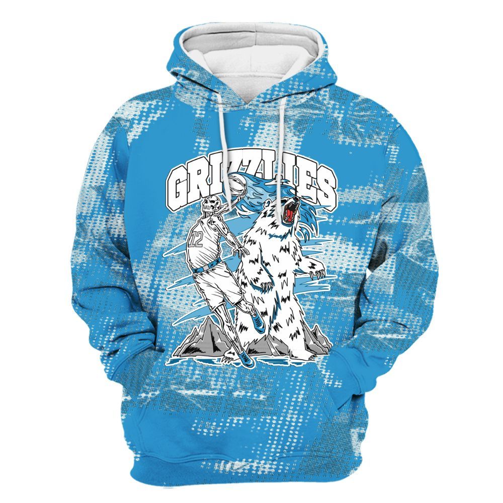 Hoodie To Match Powder Blue 9s - Grizzly Bear Skeleton Brown Sugar All Over Print
