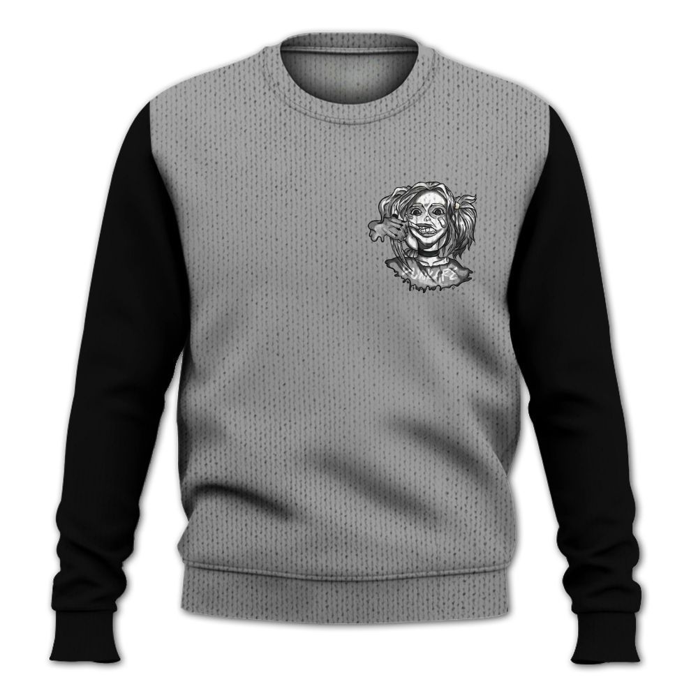 Knitted Sweater To Match Black Wolf Grey 12s, Custom Name Bad Girl HAHA