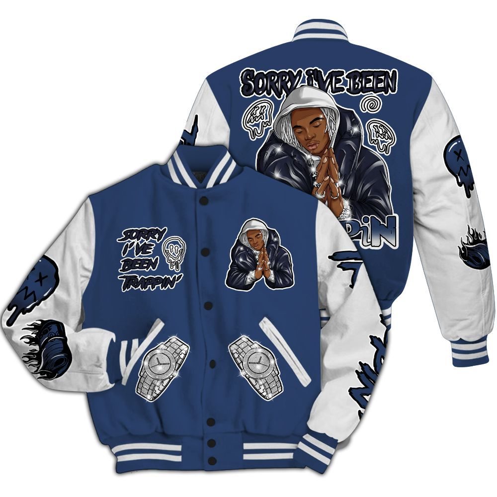 Varsity Jacket To Match Low 85 Metallic Blue 1s - Trappin' Unique All Over Print