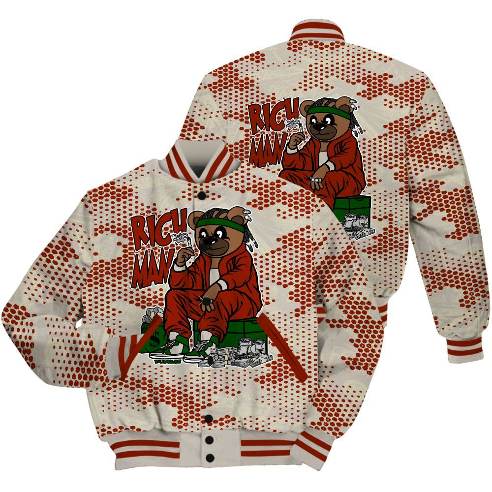 Varsity Jacket To Match El Grito 5s Shirt - Rich Man Bear Banknotes Art All Over Print