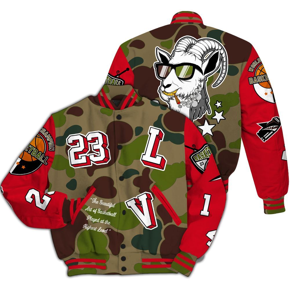 Varsity Jacket To Match Air Max 90 Duck Camo Red - The GOAT Got Em Streetwear All Over Print