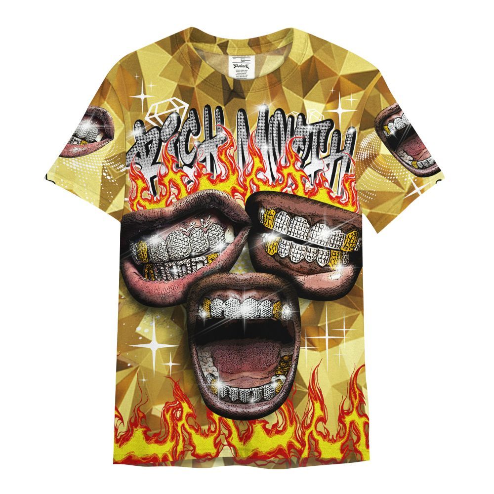 Shirt To Match NET Gold 4s - Rich Mouth Fire Rap Retro 90s All Over Print