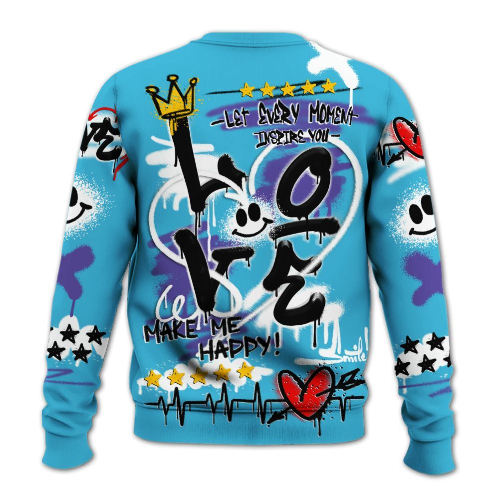 Sweatshirt To Match Retro Aqua 6s - Happy Love Beats Graffiti Streetwear All Over Print