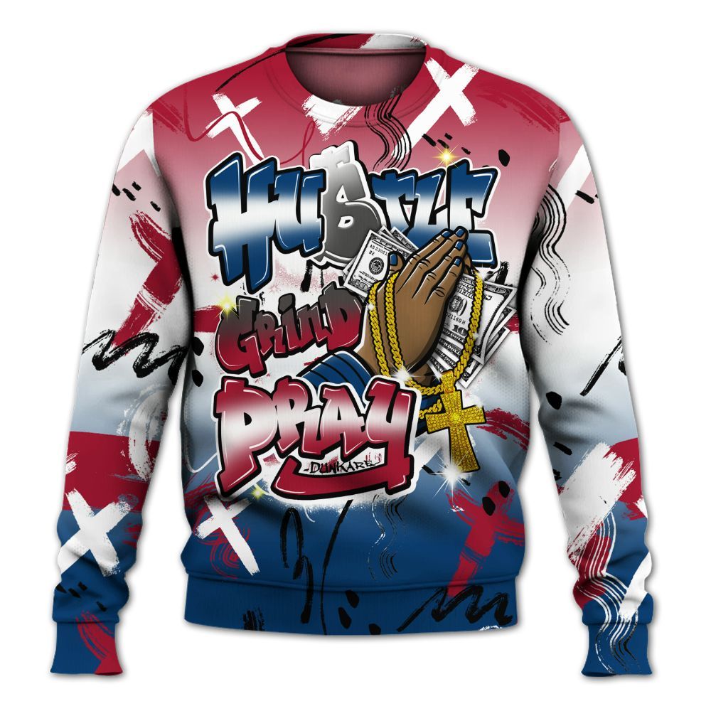 Sweatshirt To Match Rare Air 4s - Money Hustle Grind Pray All Over Print