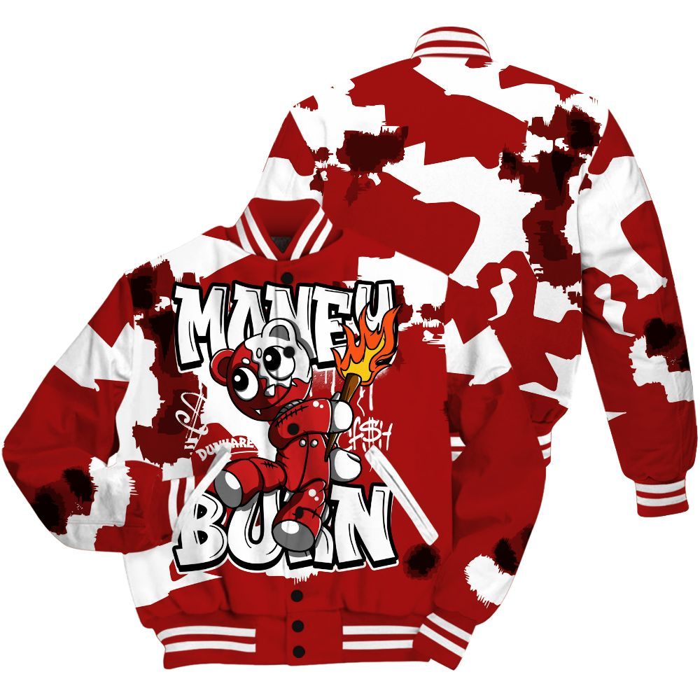 Varsity Jacket To Match Red Taxi 12s - Money Burn Retro Red Taxi 12s Outfit All Over Print