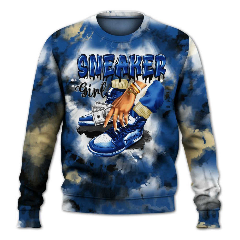 Sweatshirt To Match Air Ship Royal Blue - SNEAKER Girl Money Drip Tie Dye All Over Print