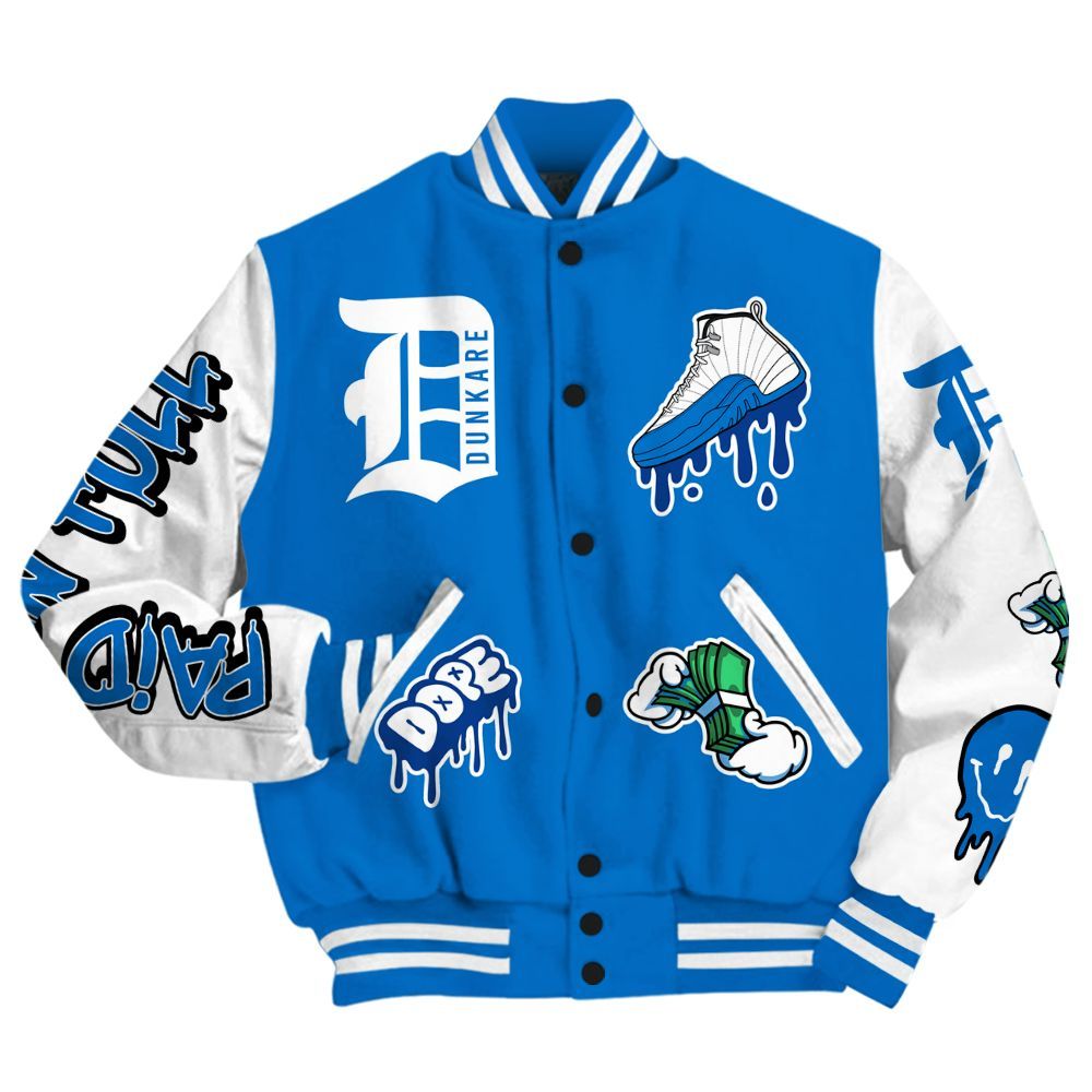 Varsity Jacket To Match Blueberry 12s - Drip Paid In Full Moneys Bear Graphics All Over Print