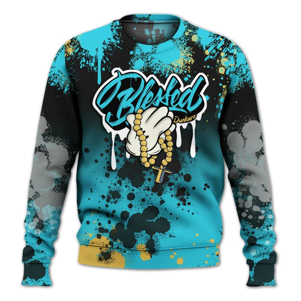 Sweatshirt To Match Retro Gamma Blue 11s - God Blessed Ink Drip All Over Print