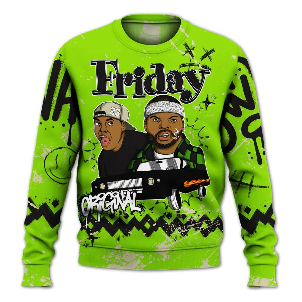 Sweatshirt To Match Electric Green 6s - Friday Sneaker Crayon All Over Print
