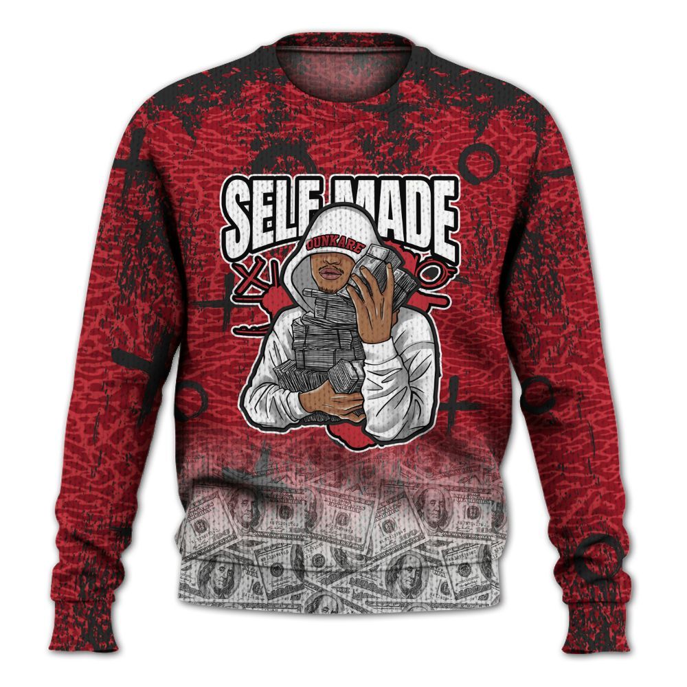 Knitted Sweater To Match High OG Varsity Red 1s - Selfmade Unique Grunge