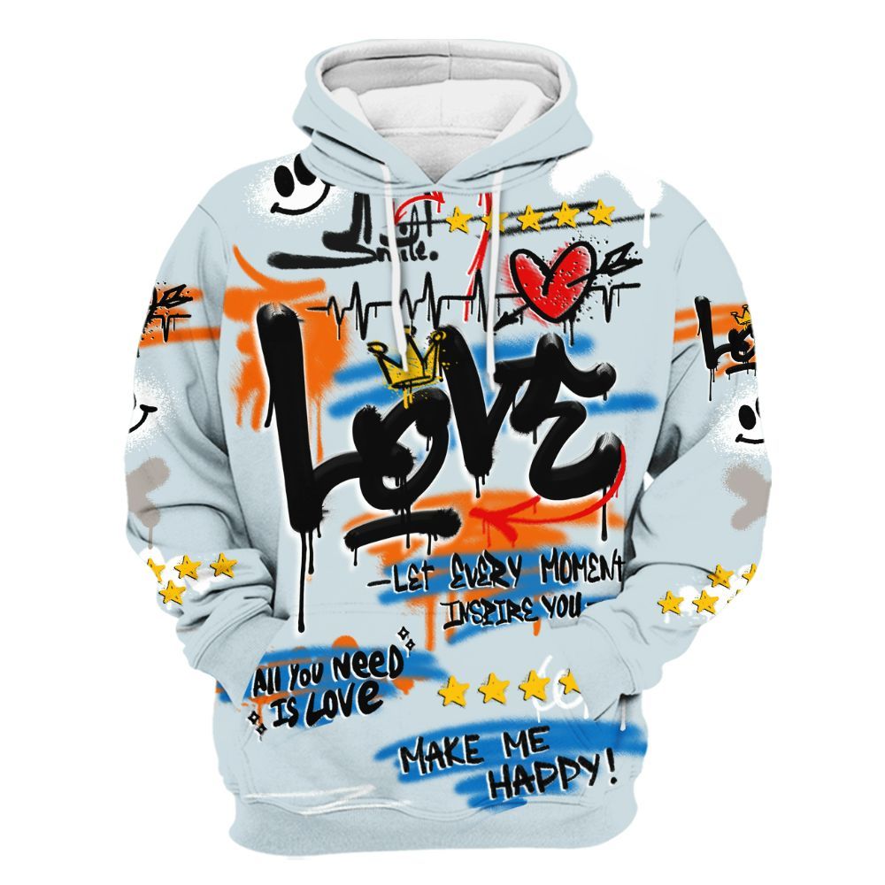 Hoodie To Match Retro High OG Alaska 1s - Happy Love Beats Graffiti Streetwear All Over Print
