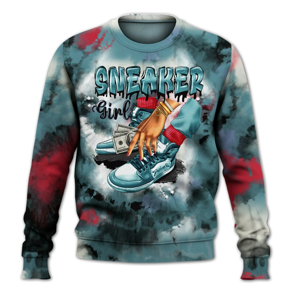 Sweatshirt To Match Dunk Low Denim Turquoise Royal - SNEAKER Girl Money Drip Tie Dye All Over Print