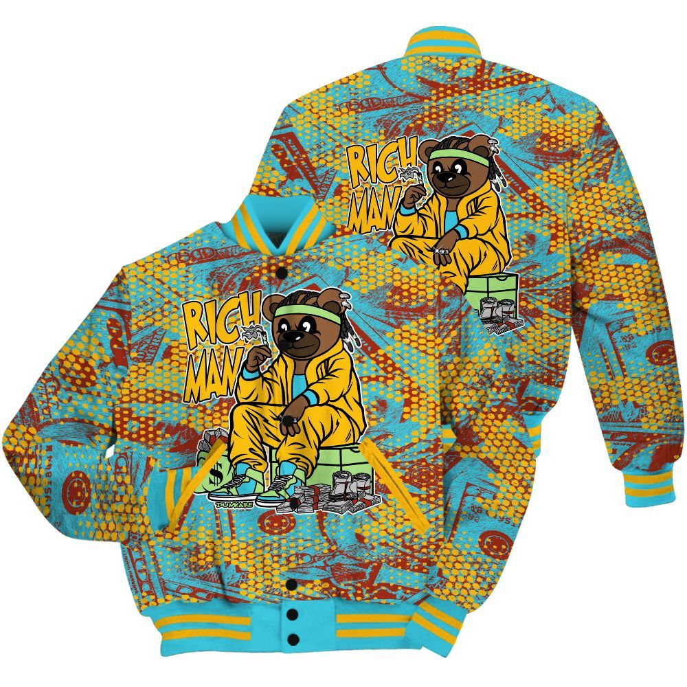 Varsity Jacket To Match SB Dunk Di'Orr Greenwood Shirt - Rich Man Bear Banknotes Art All Over Print