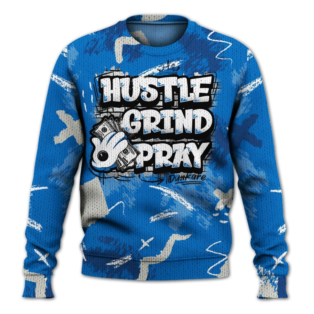 Knitted Sweater To Match Blueberry 12s - Hustle Grind Pray Retro