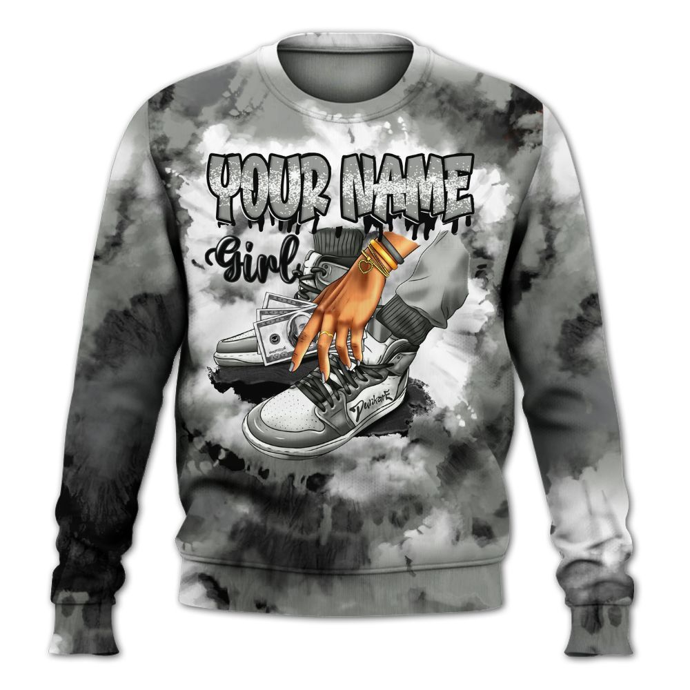 Sweatshirt To Match Paris Cement Grey 4s - Custom Name SNEAKER Girl Money Drip Tie Dye All Over Print