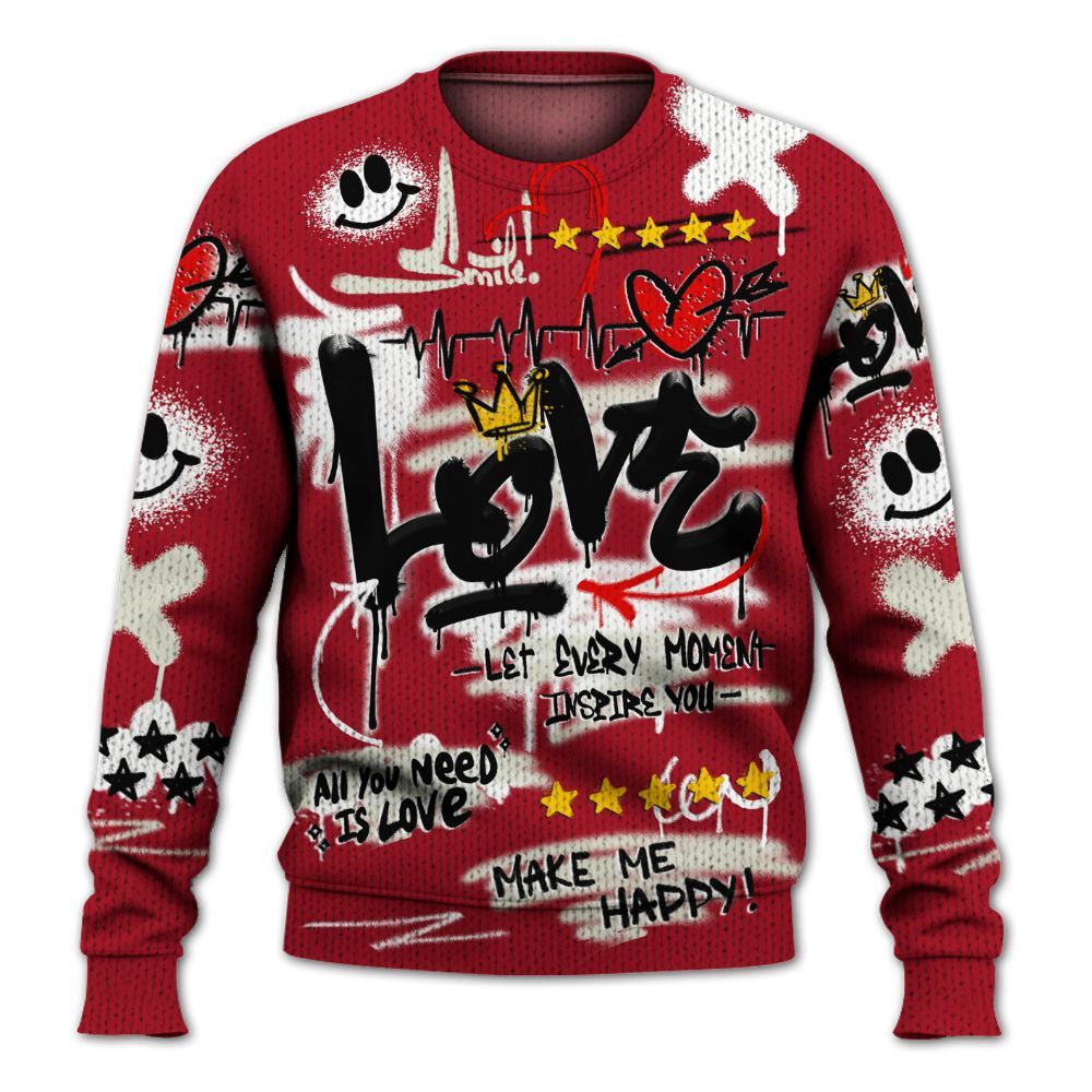 Knitted Sweater To Match 2025 High OG Cinnabar 1s - Happy Love Beats Graffiti Streetwear