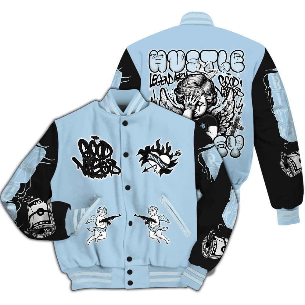 Varsity Jacket To Match Foamposite One Psychic Blue - Angel Hustle Money All Over Print