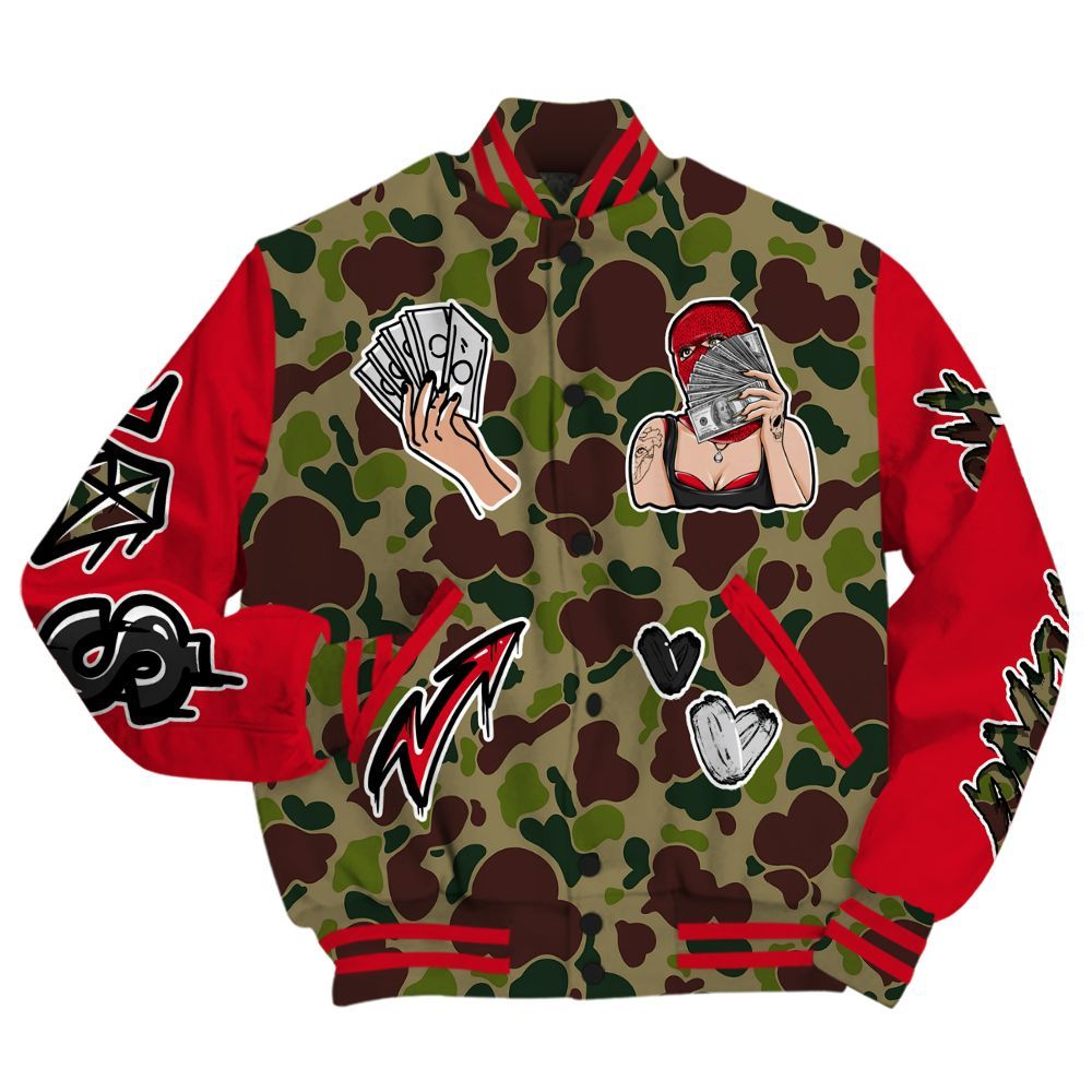 Varsity Jacket To Match Air Max 90 Duck Camo Red - Hustling Unique All Over Print