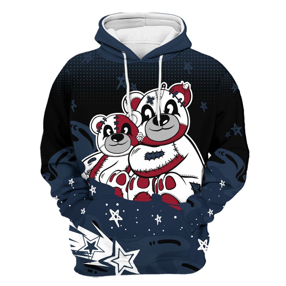 Hoodie To Match White Midnight Navy 6s - Sincere Fondness Bear Stars All Over Print