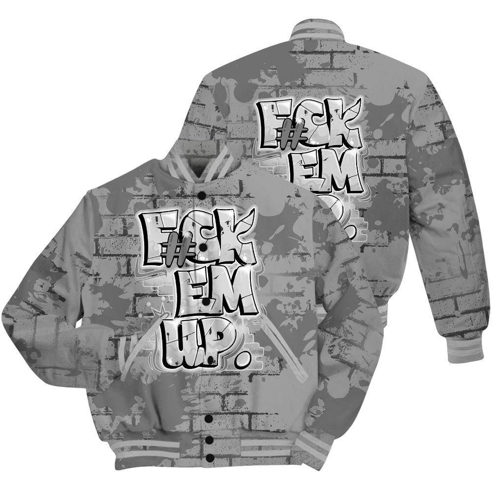 Varsity Jacket To Match Black Wolf Grey 12s Shirt - F#ck Em Graphic Brick Art All Over Print