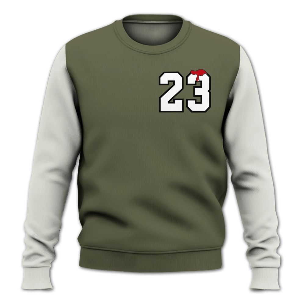 Sweatshirt To Match Low OG Medium Olive 1s - Custom Name Number 23 Drip All Over Print