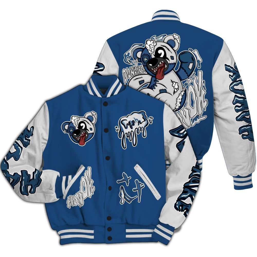 Varsity Jacket To Match High OG Midnight Navy 1s - Havok Bear All Over Print