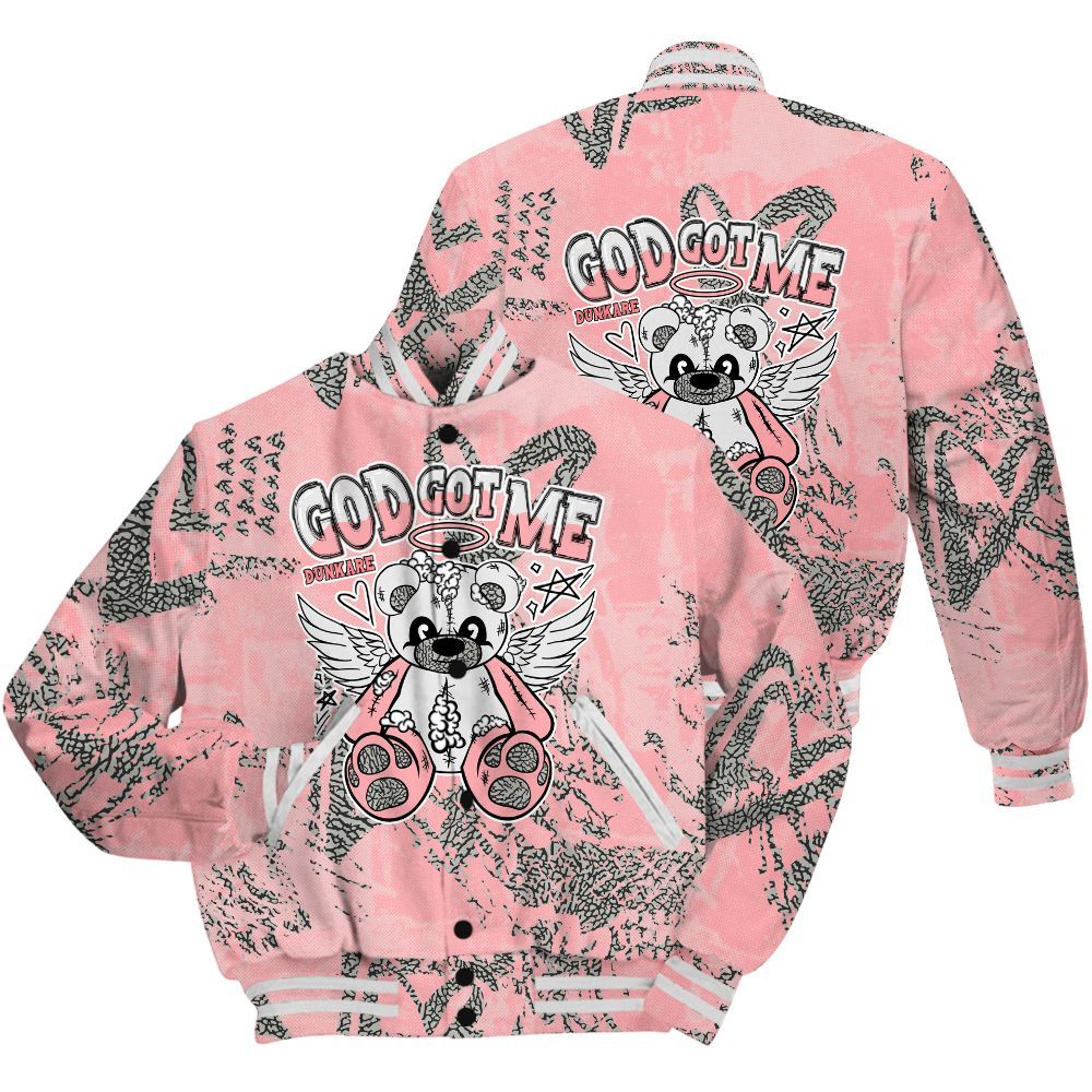 Varsity Jacket To Match Retro Wings 3s Shirt - Gods Guides Me Bear Heart Grunge All Over Print
