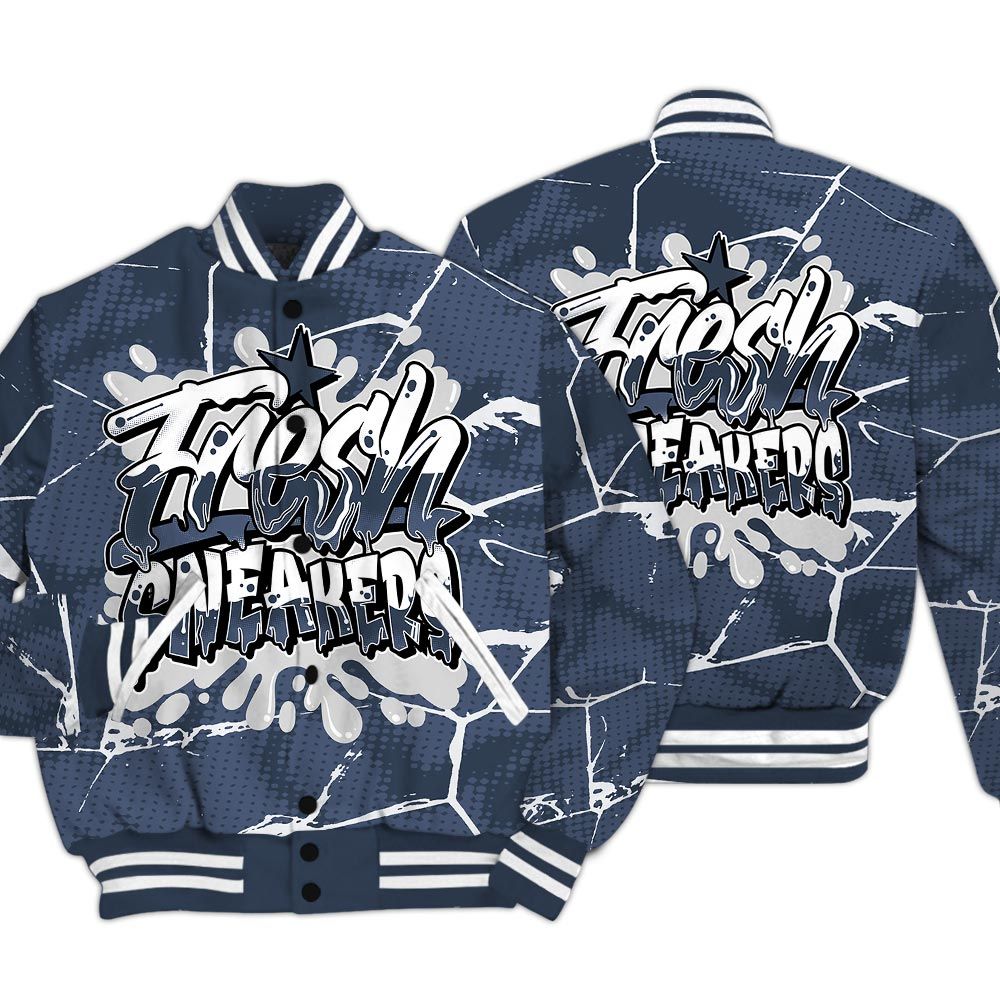 Varsity Jacket To Match Low Diffused Blue 11s - Fresh Shoe White Graphic Crack Varsity Jacket Unisex