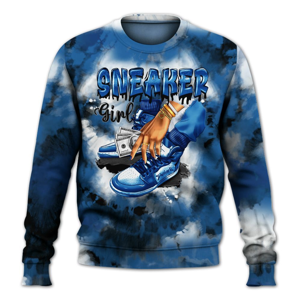 Sweatshirt To Match French Blue 13s - SNEAKER Girl Money Drip Tie Dye All Over Print