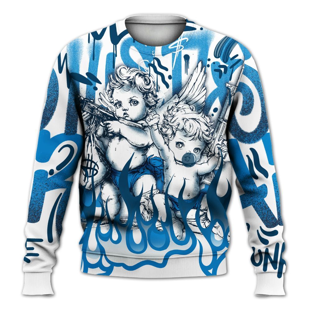 Sweatshirt To Match Industrial Blue 4s - Angel Hustle Hard Military Blue 4s All Over Print