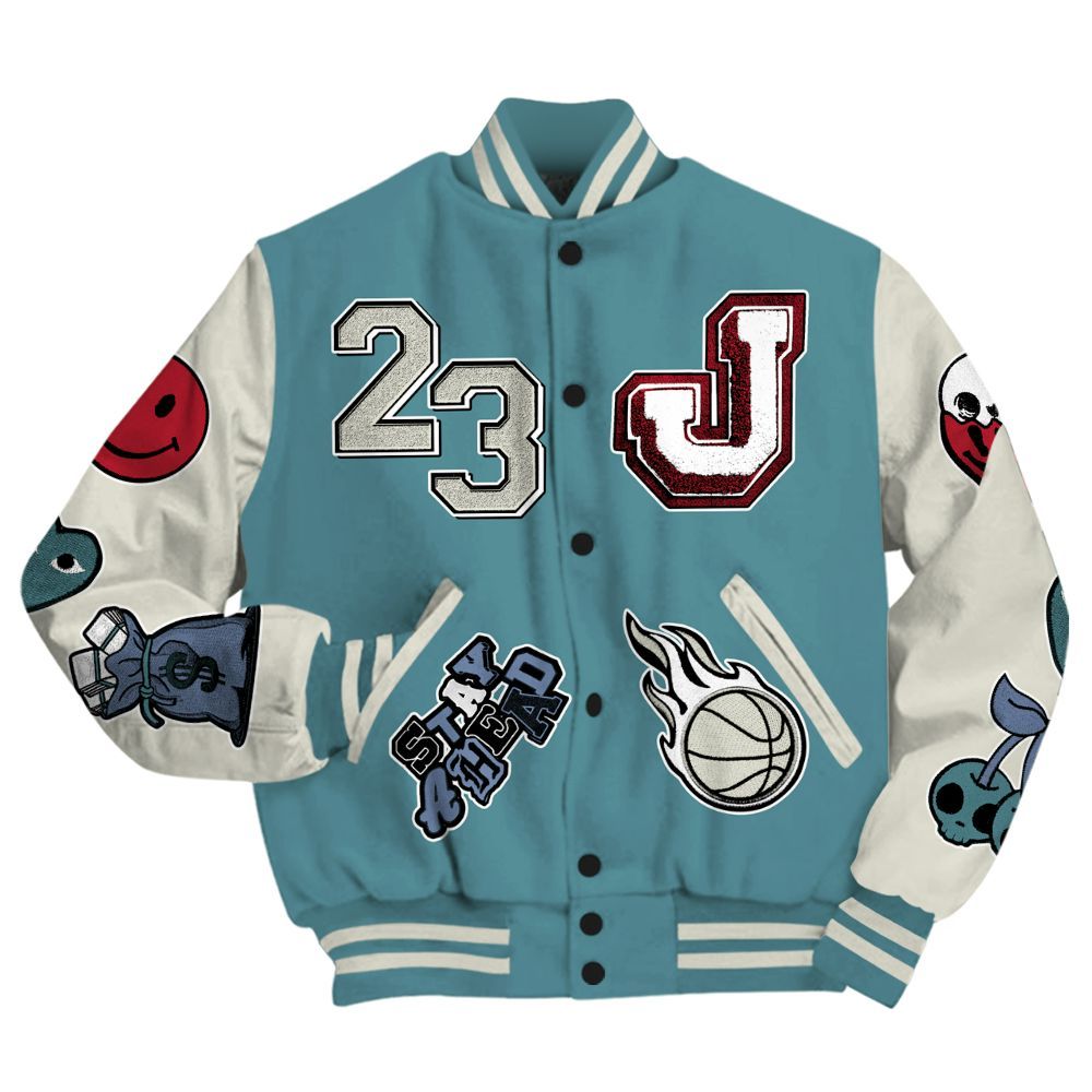 Varsity Jacket To Match Dunk Low Denim Turquoise Royal - Hustles Money Number 23 All Over Print