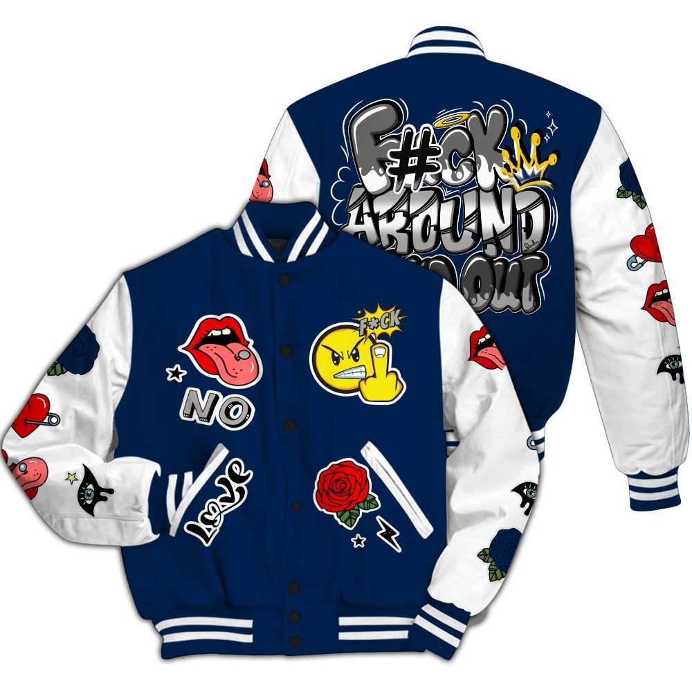 Varsity Jacket To Match SB White Navy 4s - FK Around Find Out All Over Print
