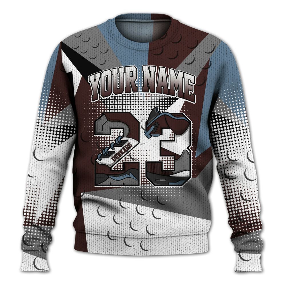 Knitted Sweater To Match Burgundy 5s - Poly Custom Name Number 23 5s