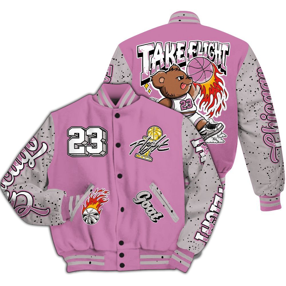 Varsity Jacket To Match Neutral Grey Black White Orchid 4s - Number 23 Basketball Bear All Over Print