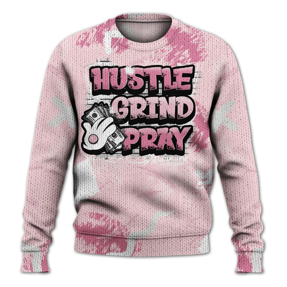 Sweater To Match GS Pearl Pink 12s Shirt, Hustle Grind Pray Graphic Street Style Graphic