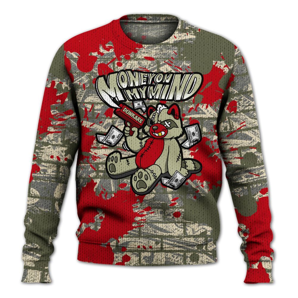 Knitted Sweater To Match Low OG Medium Olive 1s - Money On My Mind Raccoon Brick