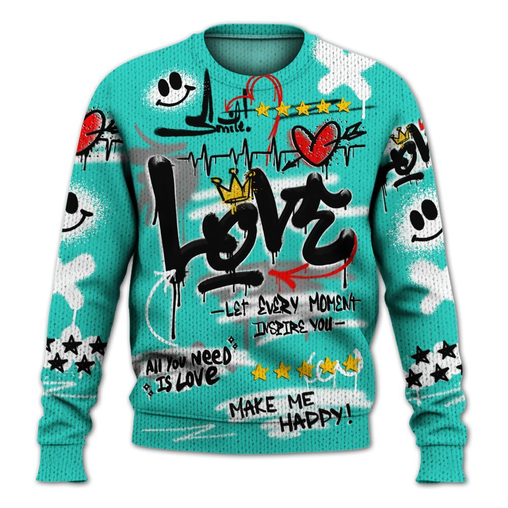 Knitted Sweater To Match Dunk Low Clear Jade - Happy Love Beats Graffiti Streetwear