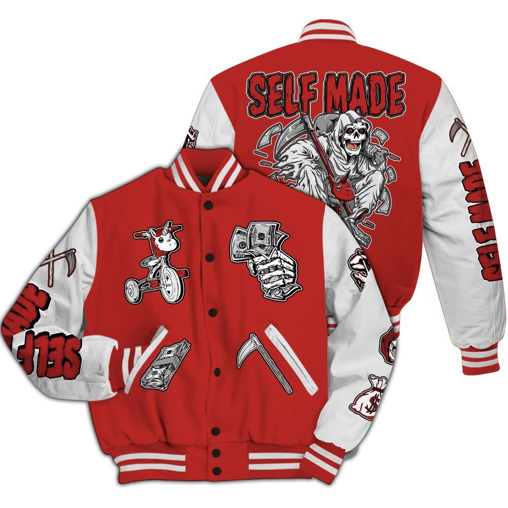 Varsity Jacket To Match Bred Reimagined 4s - Self Make Skeleton All Over Print