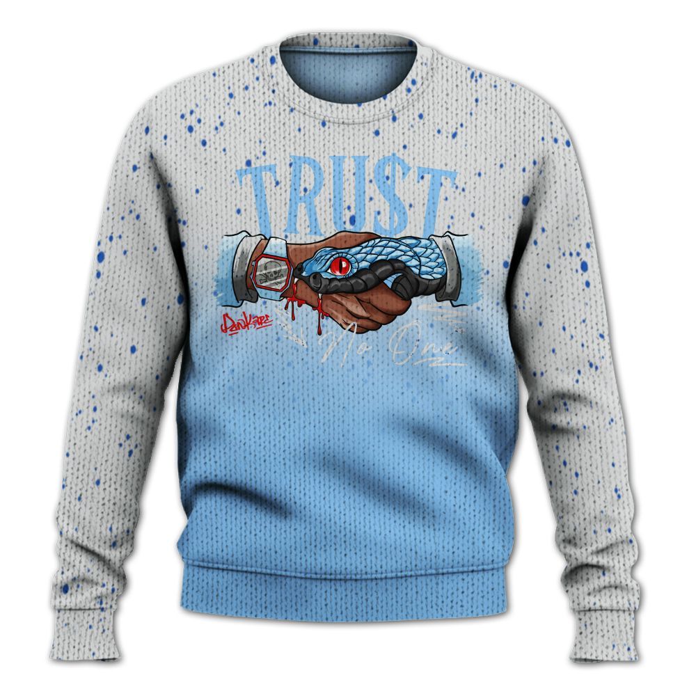 Knitted Sweater To Match University Blue 5s - Snake Trust No One Drip