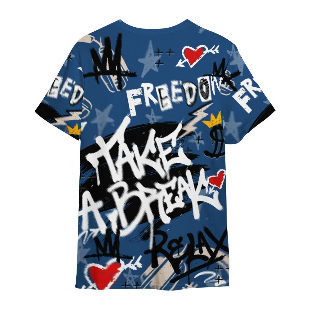 Shirt To Match High OG Midnight Navy 1s - Take Break Freedom Graffiti Streetwear All Over Print