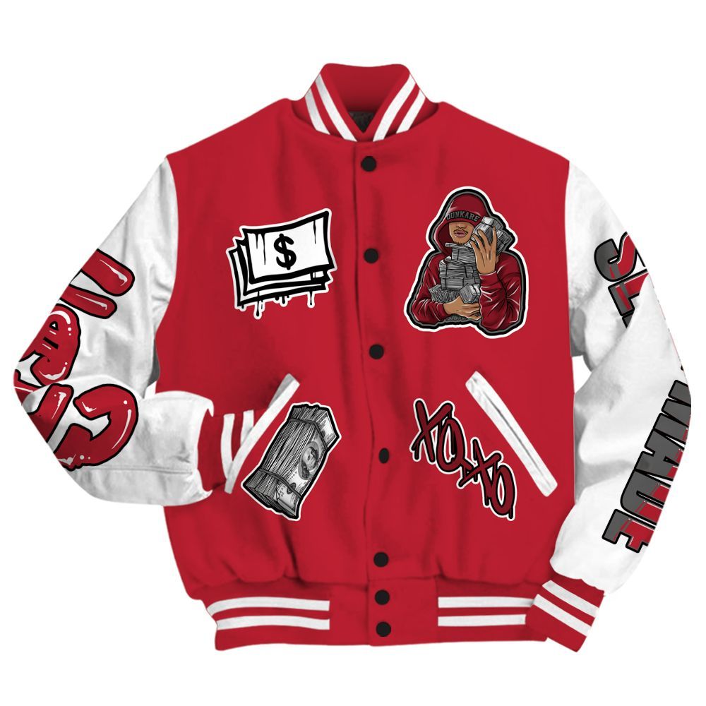 Varsity Jacket To Match Red Flint 13s - Selfmade Unique All Over Print