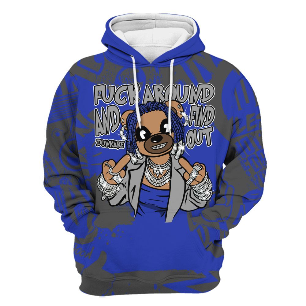 Hoodie To Match Air Max Plus Black Racer Blue - F#ck Around Bear Bear Monogram Graffiti All Over Print
