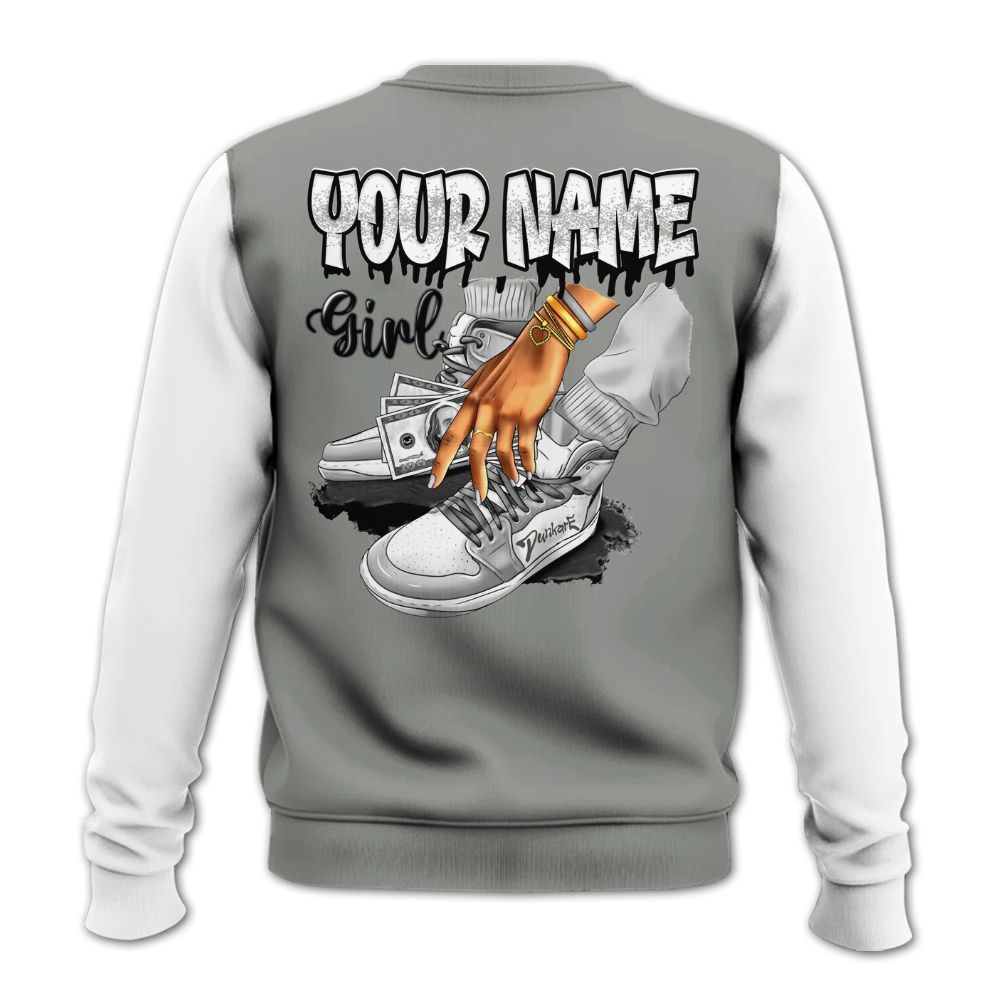 Sweatshirt To Match Paris Cement Grey 4s - Custom Name Sneaker Girl Money All Over Print