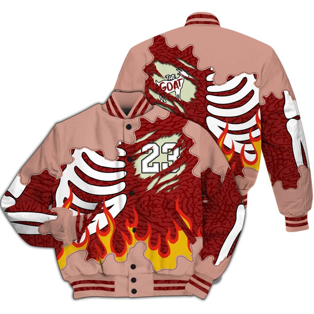 Varsity Jacket To Match Valentines Day 3s - Burning Skeleton 23 G.O.A.T All Over Print