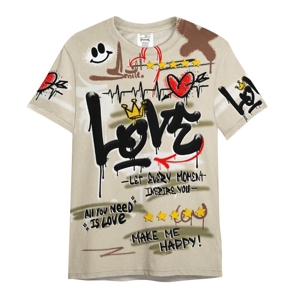 Shirt To Match Sail Neutral Olive 6s - Happy Love Beats Graffiti Streetwear All Over Print