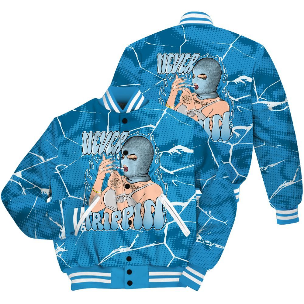 Varsity Jacket To Match Powder Blue 9s Shirt - Ne'er Trippin' Unique Crack All Over Print